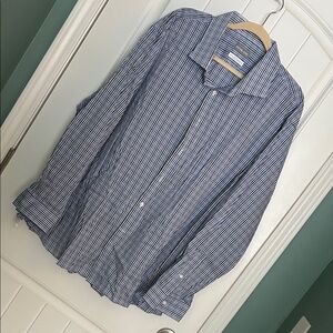 Michael Kors Navy and White Plaid Button Down Shirt